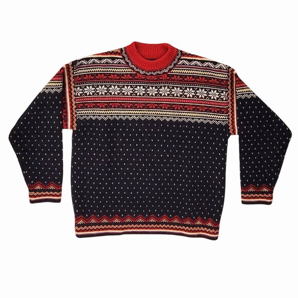 VTG Lands' End Crew Neck Fair Isle Nordic 100% Wool Snowflake Sweater Size 6-8 - Picture 7 of 11